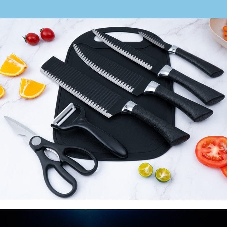 KUNZHISHENG 6-Piece Kitchen Knife Set - Stainless Steel Non-Stick Blades with Ergonomic Soft-Grip Handles