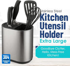 Extra Large 304 Stainless Steel Kitchen Utensil & Knife Holder - Multifunctional Countertop Organizer