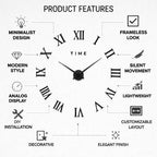 3D Roman Numeral Wall Clock – Frameless DIY Wall Decor