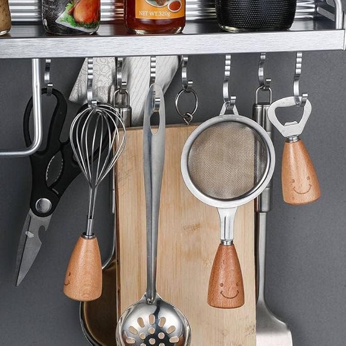 Multifunctional Kitchen Storage Stand with Jar & Knife Holder - Aluminum Wall-Mounted Organizer Rack