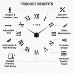 3D Roman Numeral Wall Clock – Frameless DIY Wall Decor