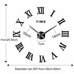 3D Roman Numeral Wall Clock – Frameless DIY Wall Decor