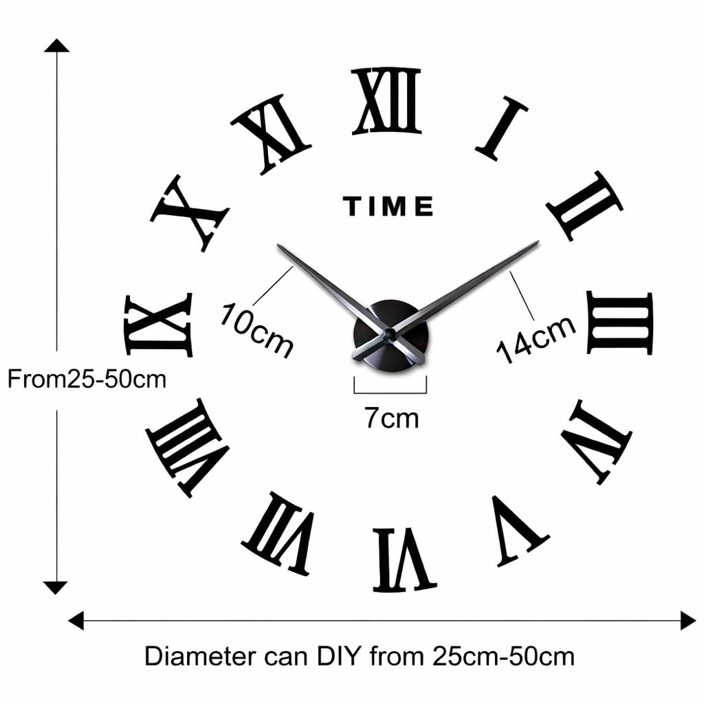 3D Roman Numeral Wall Clock – Frameless DIY Wall Decor