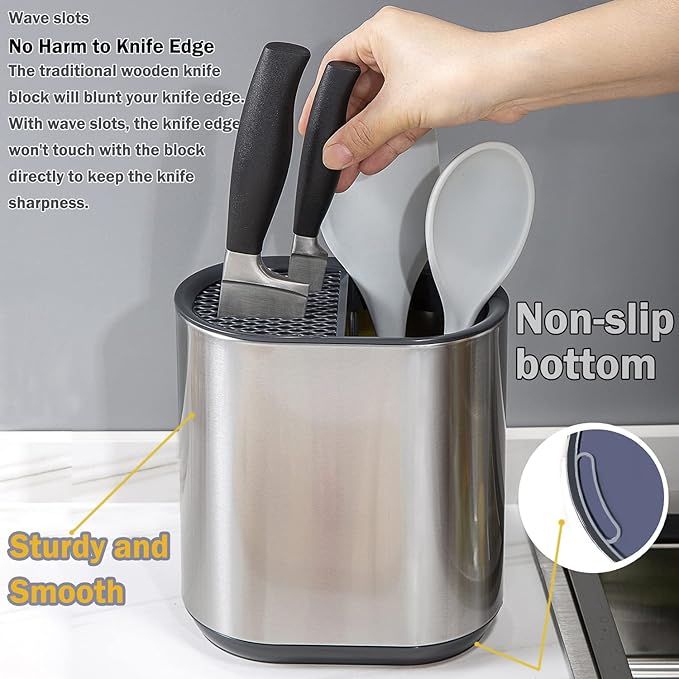 Extra Large 304 Stainless Steel Kitchen Utensil & Knife Holder - Multifunctional Countertop Organizer