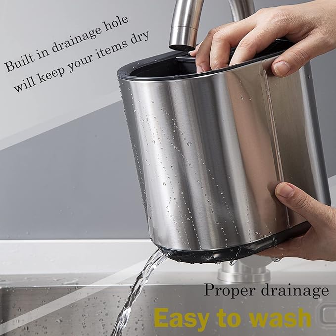 Extra Large 304 Stainless Steel Kitchen Utensil & Knife Holder - Multifunctional Countertop Organizer