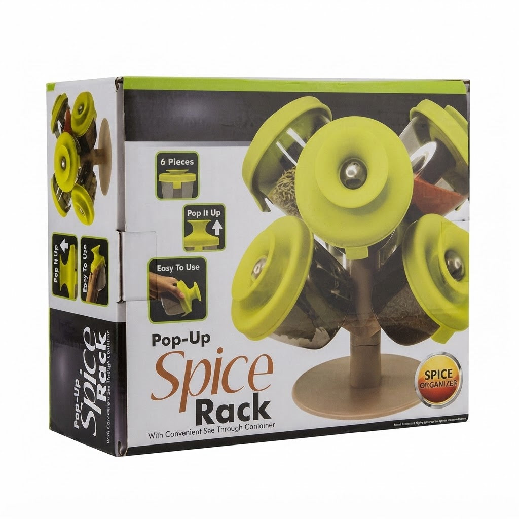 6-Piece Pop-Up Spice Rack & Seasoning Organizer Set - Clear See-Through Rotating Stand