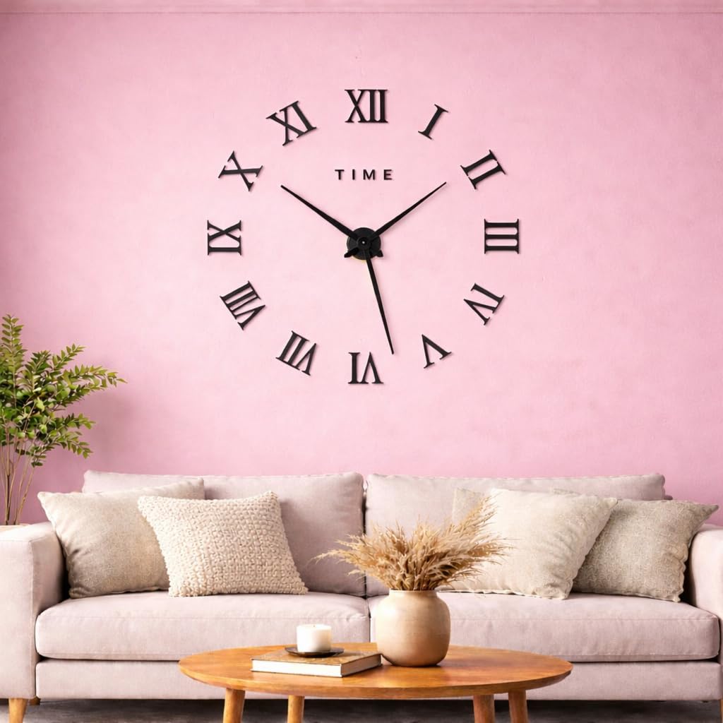 3D Roman Numeral Wall Clock – Frameless DIY Wall Decor