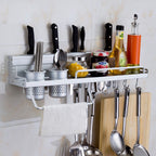 Multifunctional Kitchen Storage Stand with Jar & Knife Holder - Aluminum Wall-Mounted Organizer Rack