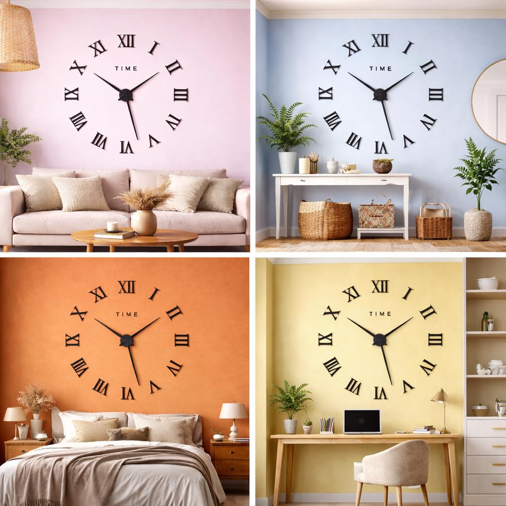 3D Roman Numeral Wall Clock – Frameless DIY Wall Decor