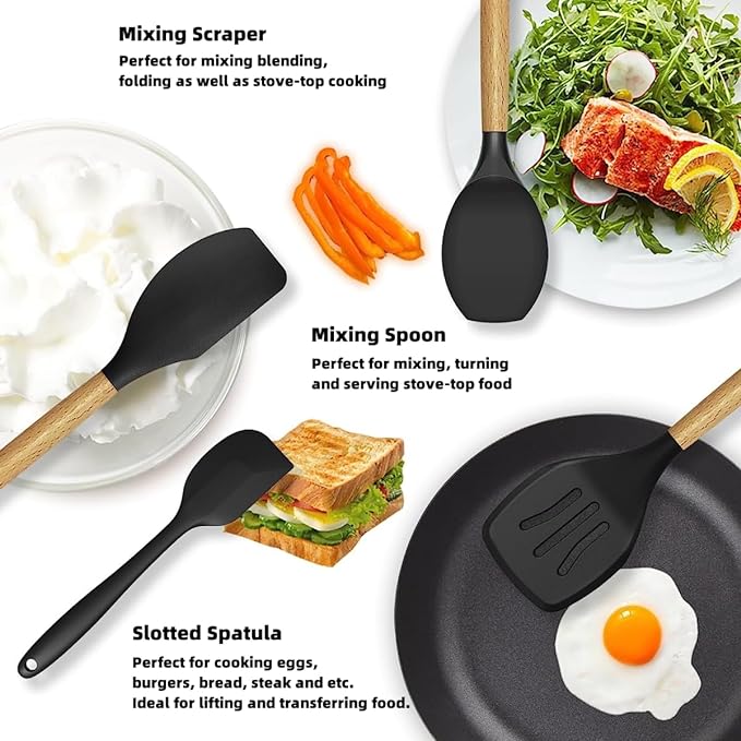 12-Piece Silicone Kitchen Utensils Set - Heat-Resistant Non-Stick Cooking Tools with Holder