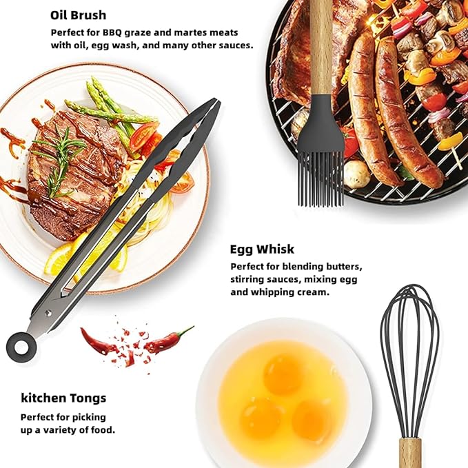 12-Piece Silicone Kitchen Utensils Set - Heat-Resistant Non-Stick Cooking Tools with Holder