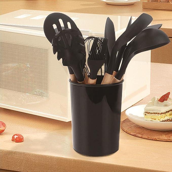 12-Piece Silicone Kitchen Utensils Set - Heat-Resistant Non-Stick Cooking Tools with Holder