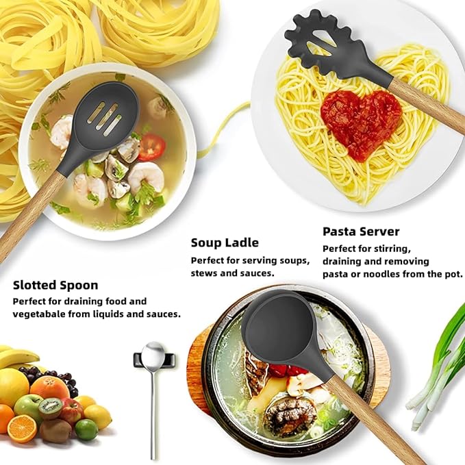 12-Piece Silicone Kitchen Utensils Set - Heat-Resistant Non-Stick Cooking Tools with Holder