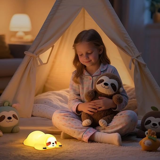 Sloth LED Night Light & Bedside Lamp - Cute USB Powered Portable Nursery & Kids Room Decor (A046)