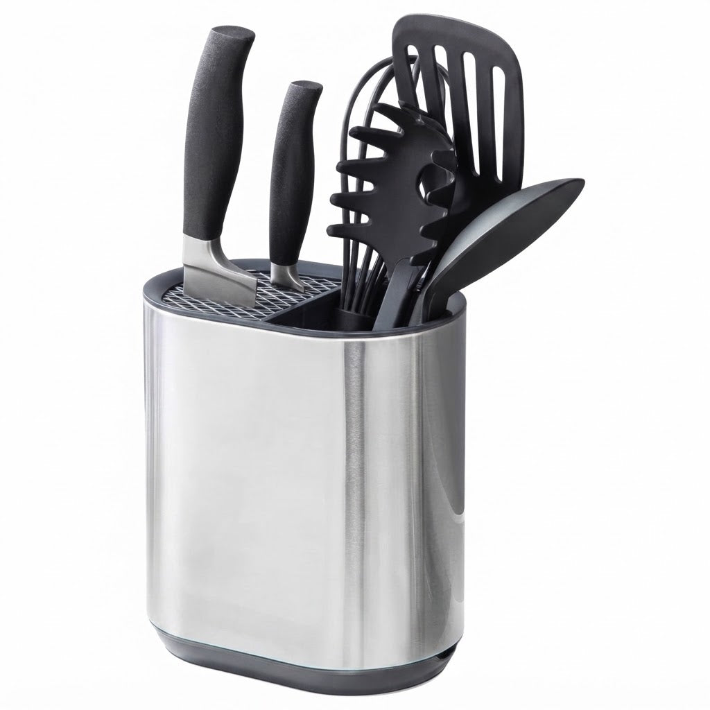 Extra Large 304 Stainless Steel Kitchen Utensil & Knife Holder - Multifunctional Countertop Organizer