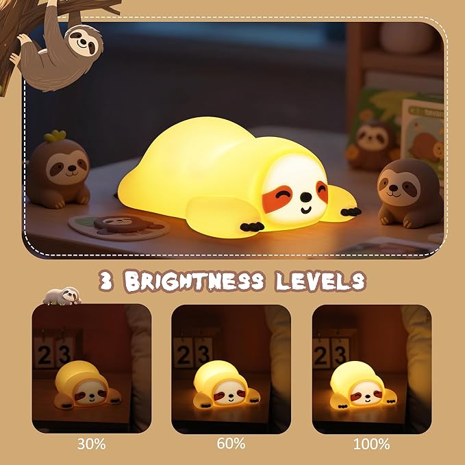 Sloth LED Night Light & Bedside Lamp - Cute USB Powered Portable Nursery & Kids Room Decor (A046)