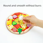 KABU Pizza Time Wooden Pretend Play Pizza Toy Set - 20 Pcs Magic Sticker Kitchen Food Toy for Kids