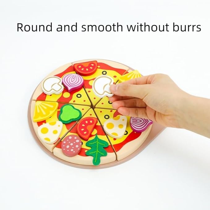 KABU Pizza Time Wooden Pretend Play Pizza Toy Set - 20 Pcs Magic Sticker Kitchen Food Toy for Kids