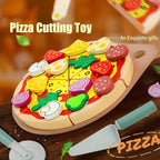 KABU Pizza Time Wooden Pretend Play Pizza Toy Set - 20 Pcs Magic Sticker Kitchen Food Toy for Kids