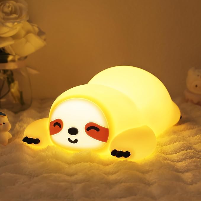 Sloth LED Night Light & Bedside Lamp - Cute USB Powered Portable Nursery & Kids Room Decor (A046)