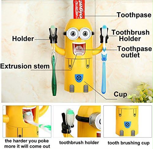 Minions Automatic Toothpaste Dispenser & Toothbrush Holder Set - Kids Bathroom Organizer