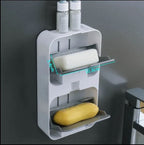 Double-Layer Wall-Mounted Soap Box Holder - Flip Lid Drain Rack with Drainage Tray