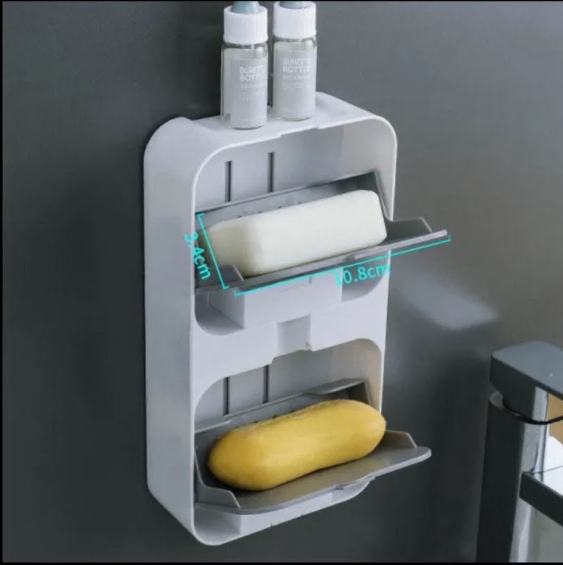 Double-Layer Wall-Mounted Soap Box Holder - Flip Lid Drain Rack with Drainage Tray