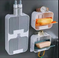 Double-Layer Wall-Mounted Soap Box Holder - Flip Lid Drain Rack with Drainage Tray