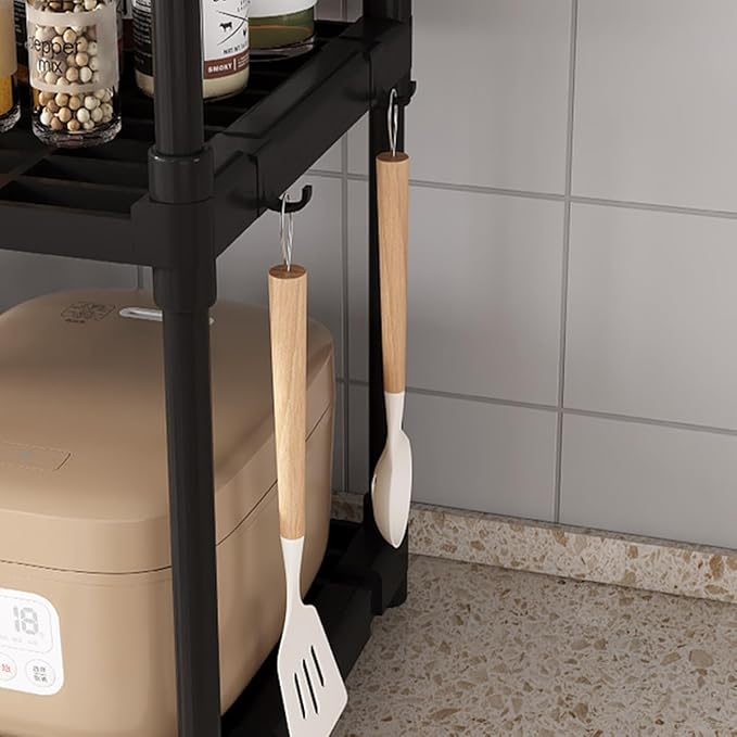 Kitchen Multifunctional Storage Rack - Multi-Layer Space-Saving Spice & Microwave Organizer Stand (Black)