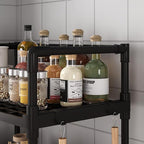 Kitchen Multifunctional Storage Rack - Multi-Layer Space-Saving Spice & Microwave Organizer Stand (Black)
