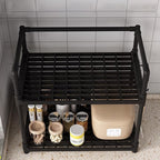 Kitchen Multifunctional Storage Rack - Multi-Layer Space-Saving Spice & Microwave Organizer Stand (Black)