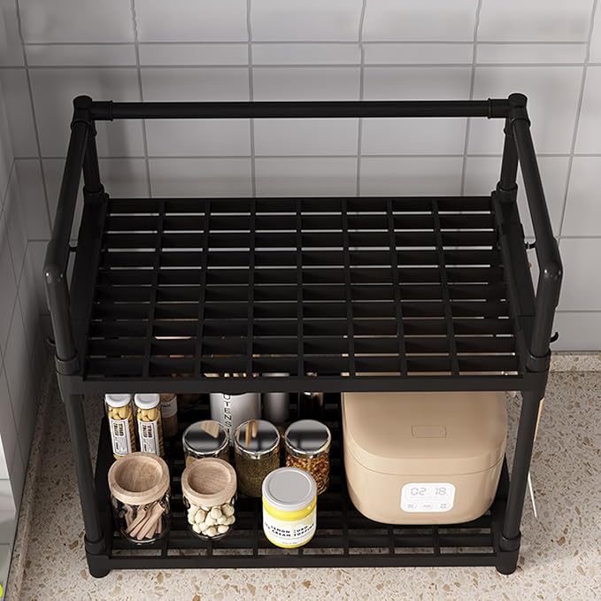 Kitchen Multifunctional Storage Rack - Multi-Layer Space-Saving Spice & Microwave Organizer Stand (Black)