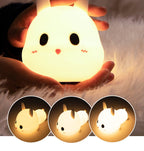 Cute Silly Rabbit Silicone LED Night Light & Bedside Lamp - Soft Touch Nursery & Bedroom Decor