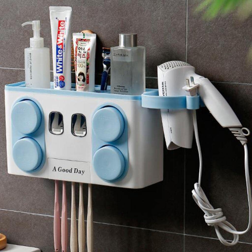 Multifunctional Wall-Mounted Bathroom Organizer - Toothpaste Dispensers & Magnetic Cup Holders Set