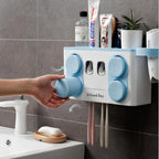 Multifunctional Wall-Mounted Bathroom Organizer - Toothpaste Dispensers & Magnetic Cup Holders Set