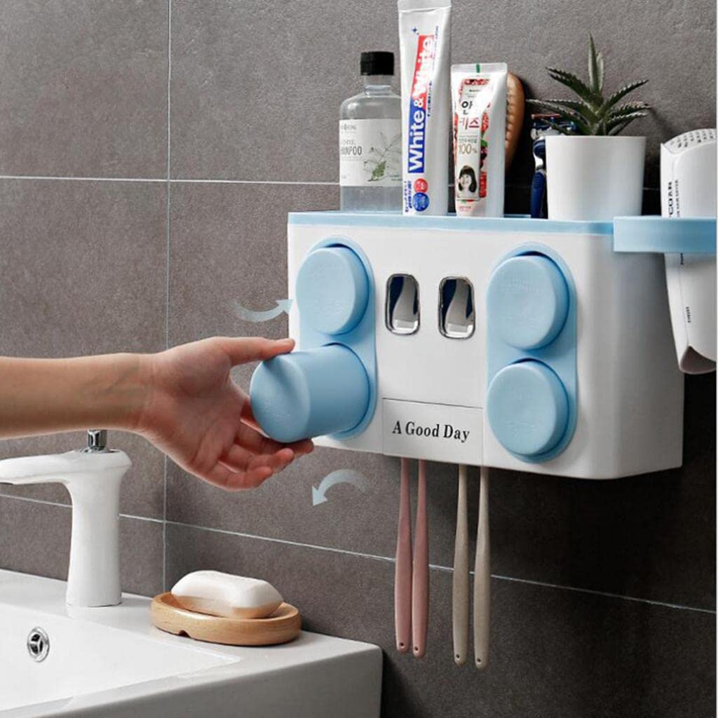 Multifunctional Wall-Mounted Bathroom Organizer - Toothpaste Dispensers & Magnetic Cup Holders Set