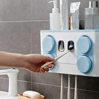 Multifunctional Wall-Mounted Bathroom Organizer - Toothpaste Dispensers & Magnetic Cup Holders Set